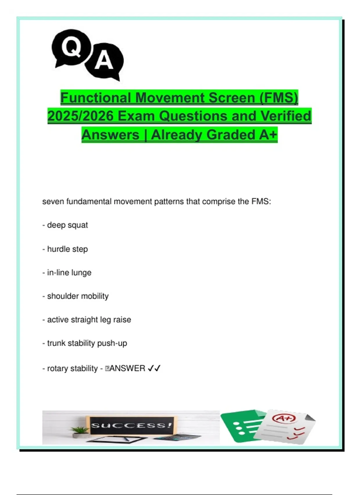 Functional Movement Screen (FMS) 2025/2026 – 100+ Verified Exam ...