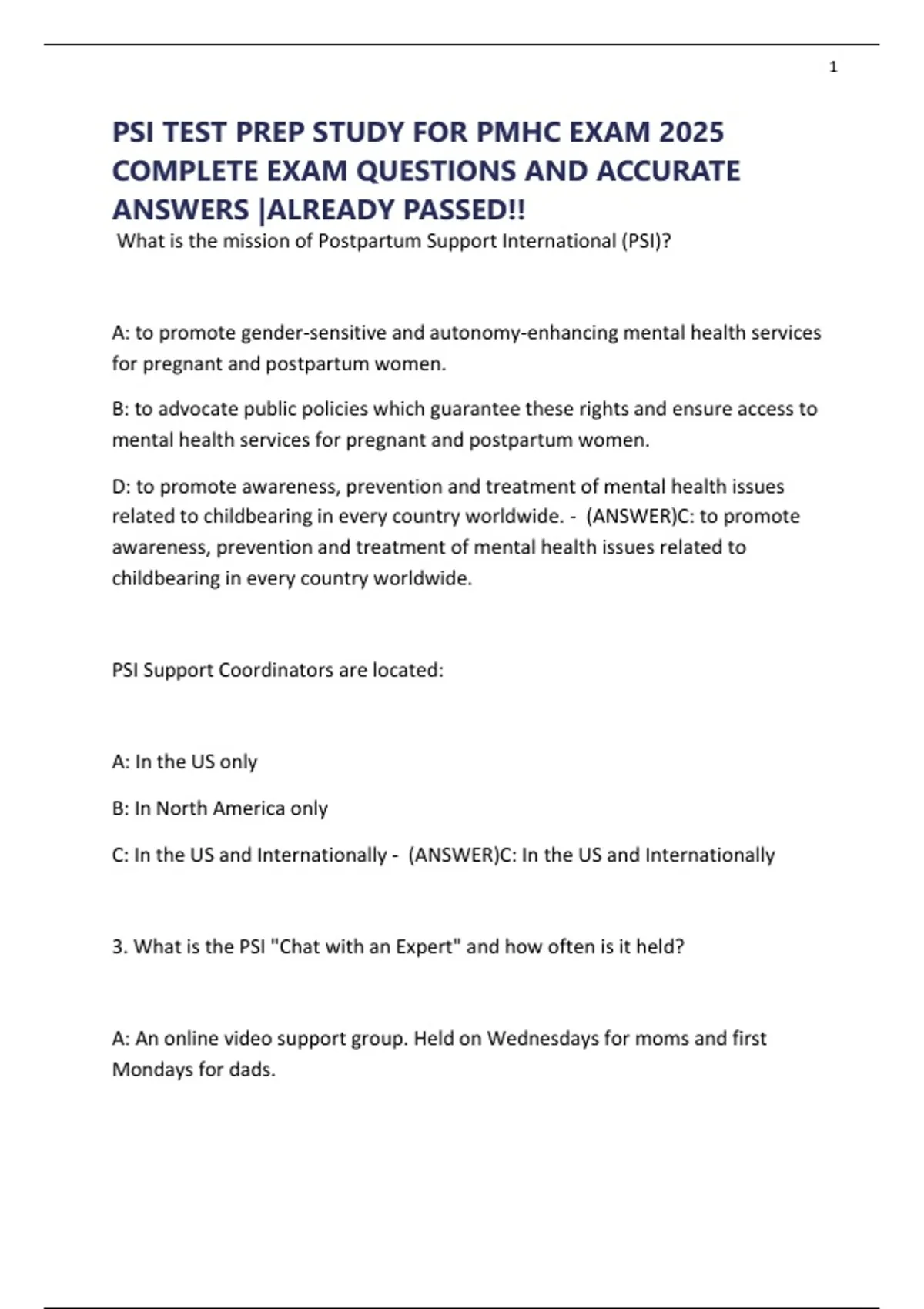 Psi Assessment.pdf PSI TEST PREP STUDY FOR PMHC EXAM 2025 COMPLETE EXAM QUESTIONS AND ...