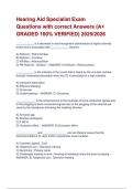 Hearing Aid Specialist Exam Questions with correct Answers &lpar;A&plus; GRADED 100&percnt; VERIFIED&rpar; 2025&sol;2026