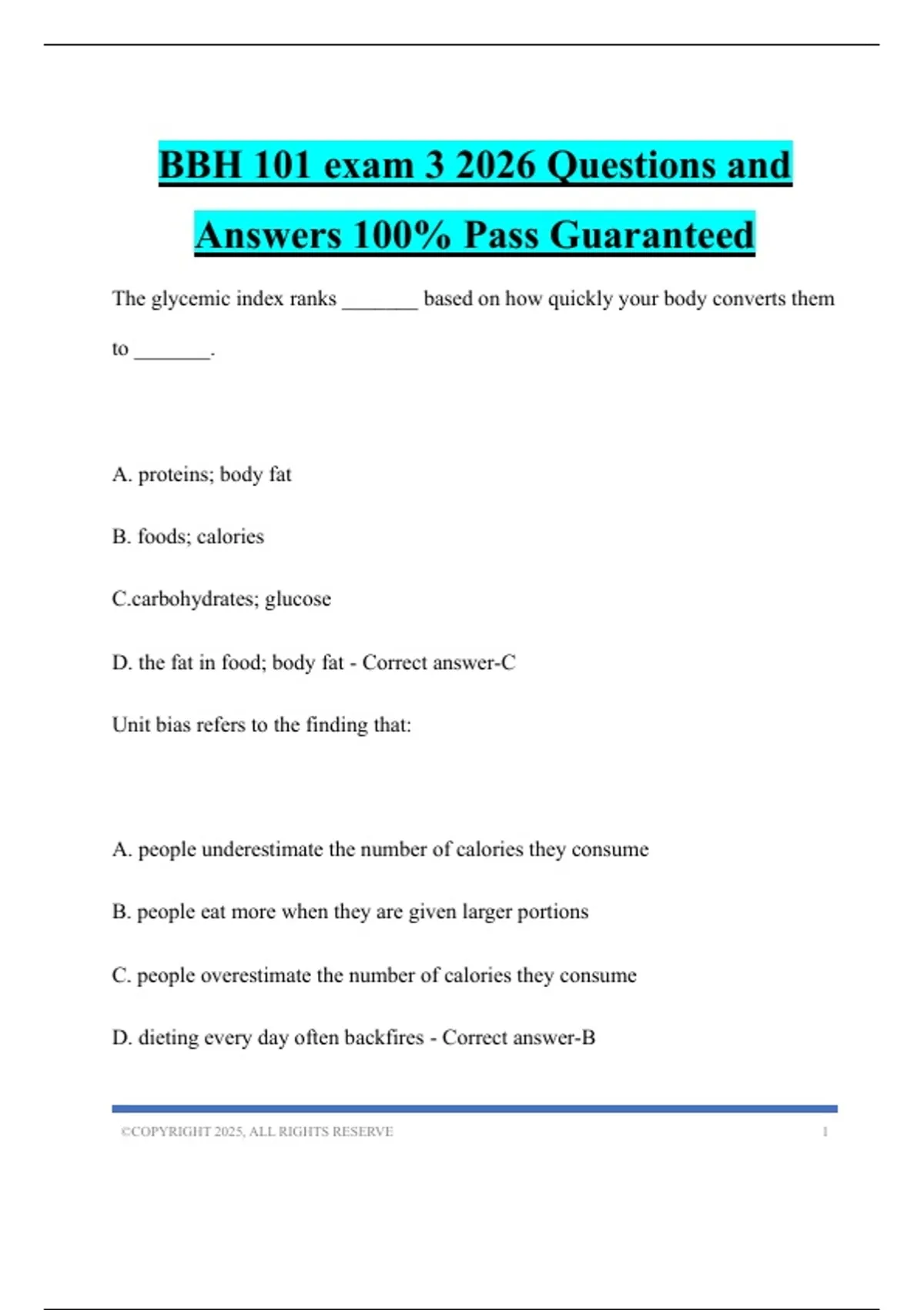 BBH 101 exam 3 2026 Questions and Answers 100% Pass Guaranteed - BBH ...