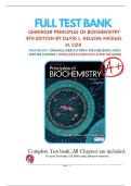 Test Bank for Lehninger Principles of Biochemistry 8th Edition by David L&period; Nelson 9781319228002 &vert; Complete Guide A&plus;