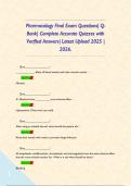Pharmacology Final Exam Questions&vert; Q-Bank&vert; Complete Accurate Quizzes with Verified Answers&vert; Latest Upload 2025 &vert; 2026&period;       