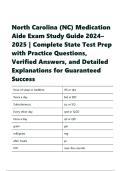North Carolina &lpar;NC&rpar; Medication Aide Exam Study Guide 2024&ndash;2025 &vert; Complete State Test Prep with Practice Questions&comma; Verified Answers&comma; and Detailed Explanations for Guaranteed Success