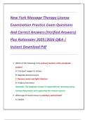 New York Massage Therapy License  Examination Practice Exam Questions  And Correct Answers &lpar;Verified Answers&rpar;  Plus Rationales 2025&vert;2026 Q&A &vert;  Instant Download Pdf 