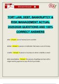 TORT LAW&comma; DEBT&comma; BANKRUPTCY & RISK MANAGEMENT ACTUAL 2025&sol;2026 QUESTIONS AND 100&percnt; CORRECT ANSWERS