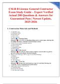 CSLB B License General Contractor Exam Study Guide &ndash; Expert-Verified 200 Actual Questions & Answers &lpar;Newest Update 2025-2026&rpar; &vert; Guaranteed Pass