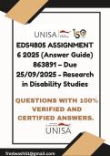 EDS4805 ASSIGNMENT 6 2025 &lpar;Answer Guide&rpar; 863891 &ndash; Due 25092025 - Research in Disability Studies