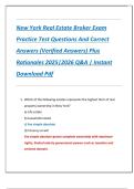 New York Real Estate Broker Exam  Practice Test Questions And Correct  Answers &lpar;Verified Answers&rpar; Plus  Rationales 2025&vert;2026 Q&A &vert; Instant  Download Pdf 