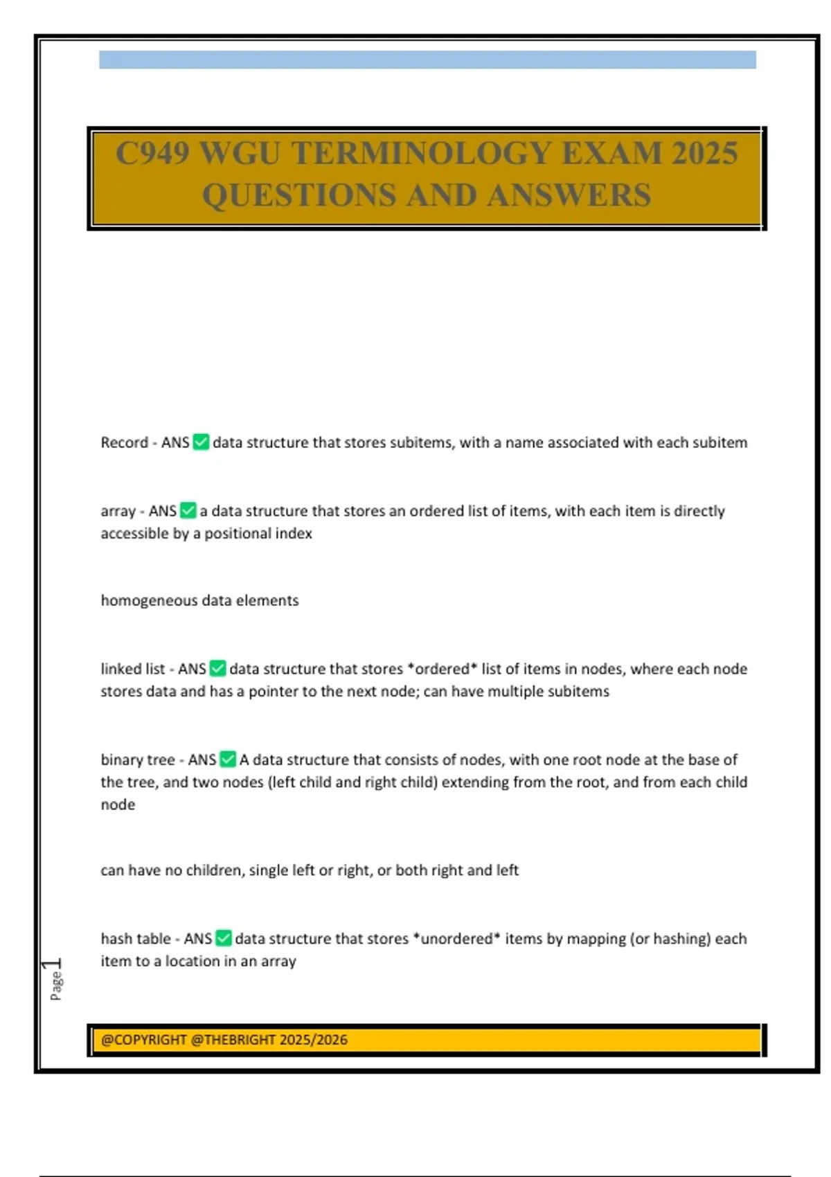 C949 Wgu Terminology Exam 2025 Questions And Answers Wgu C949 Stuvia Us