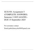 SUS1501 Assignment 5 &lpar;COMPLETE ANSWERS&rpar; Semester 2 2025 &lpar;634299&rpar; - DUE 15 September 2025