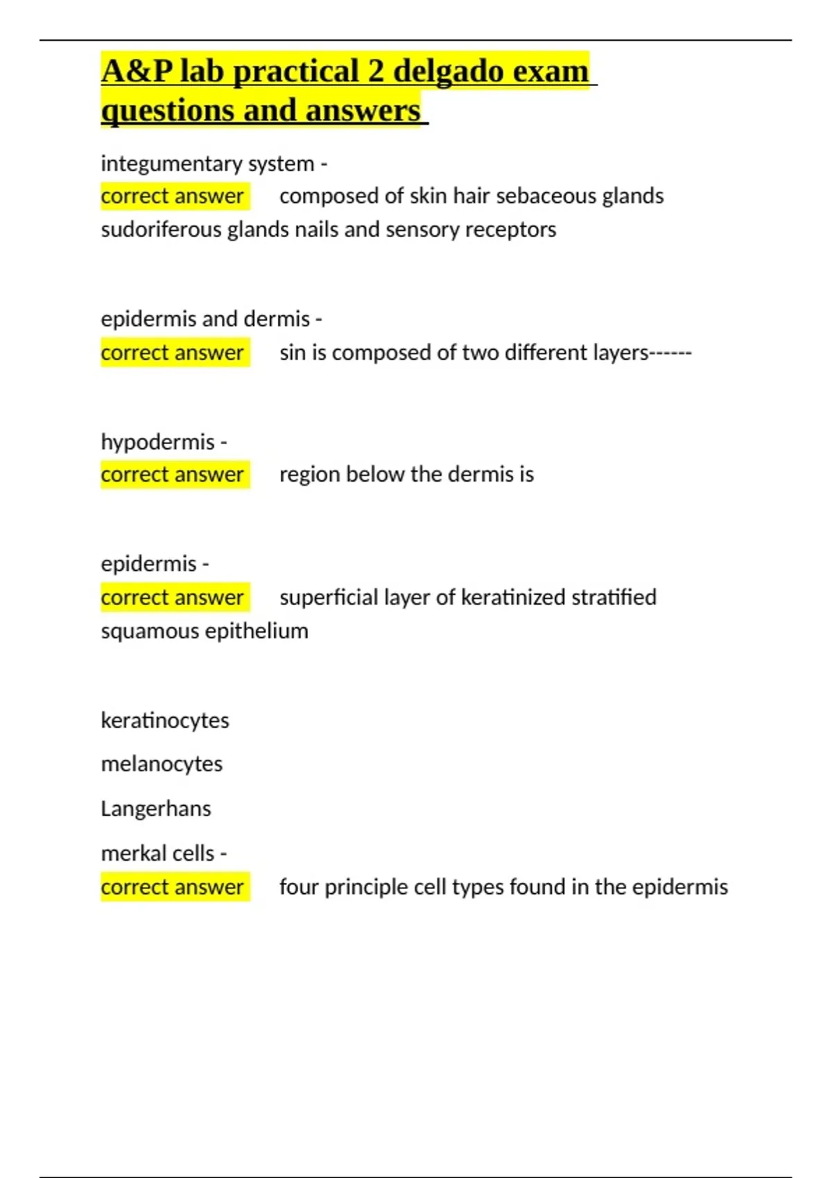 A&P lab practical 2 delgado exam questions and answers.docx - Biology ...
