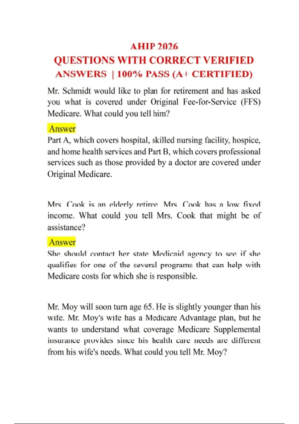 Ohip Question AHIP 2026 QUESTIONS WITH CORRECT VERIFIED ANSWERS | 100% PASS (A+ ...