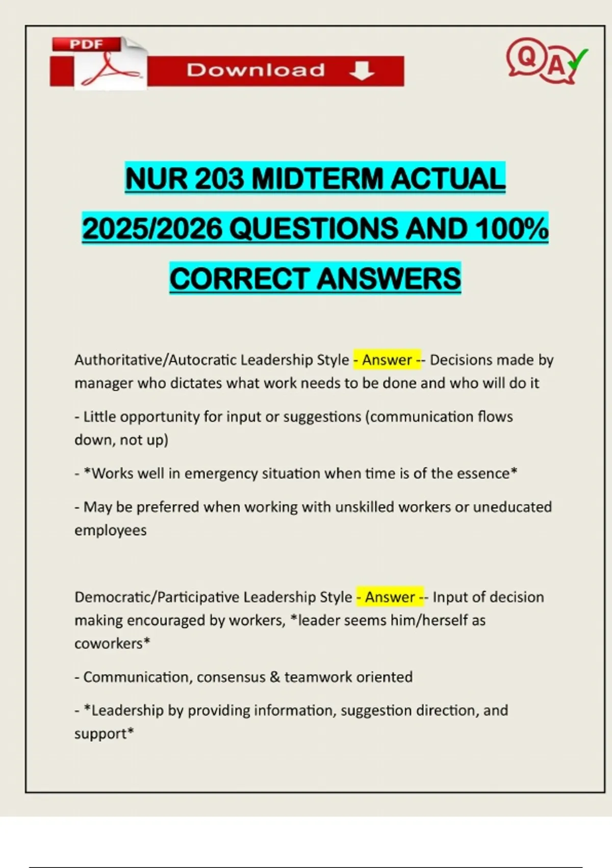 NUR 203 MIDTERM ACTUAL 2025/2026 QUESTIONS AND 100% CORRECT ANSWERS ...