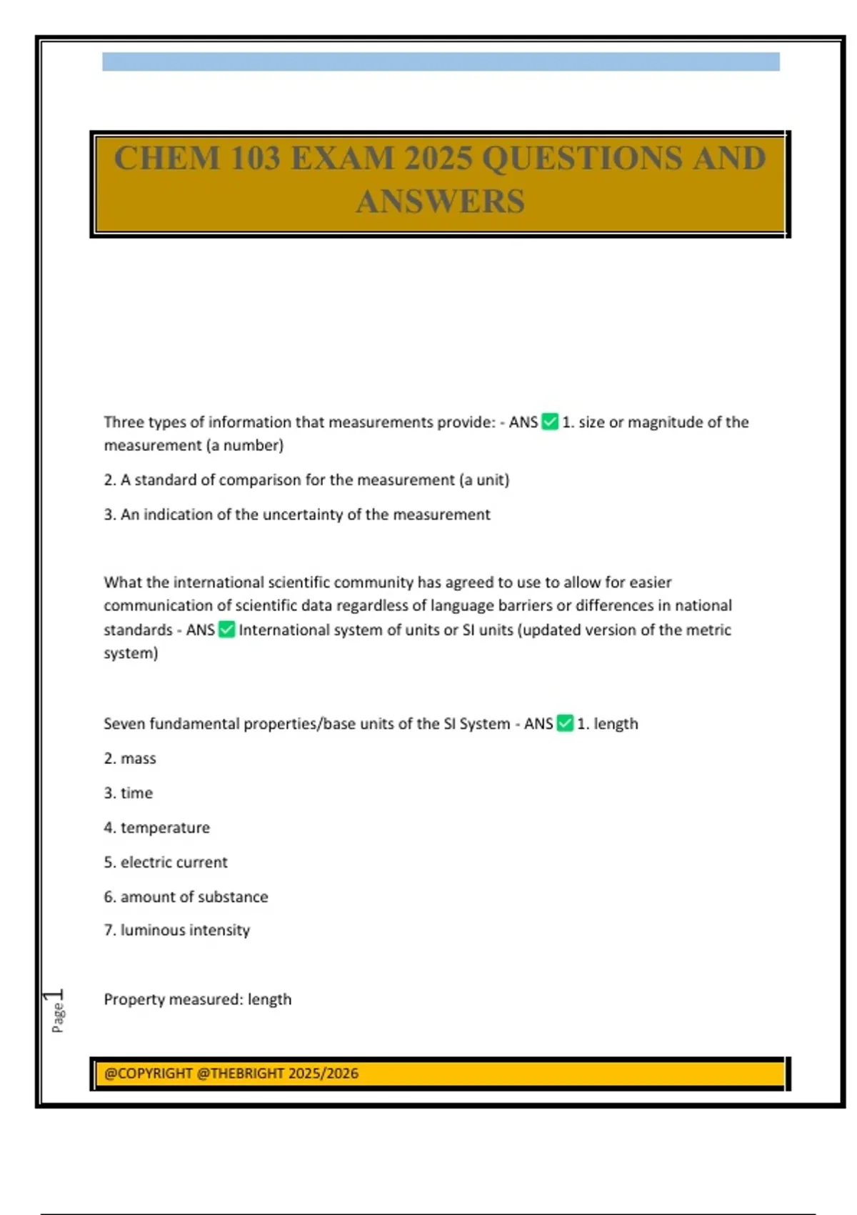 CHEM 103 EXAM 2025 QUESTIONS AND ANSWERS - Chem 103 - Stuvia US