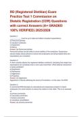 RD &lpar;Registered Dietitian&rpar; Exam Practice Test 1 Commission on Dietetic Registration &lpar;CDR&rpar; Questions with correct Answers &lpar;A&plus; GRADED 100&percnt; VERIFIED&rpar; 2025&sol;2026