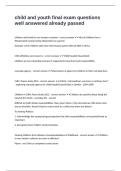 child and youth final exam questions well answered already passed