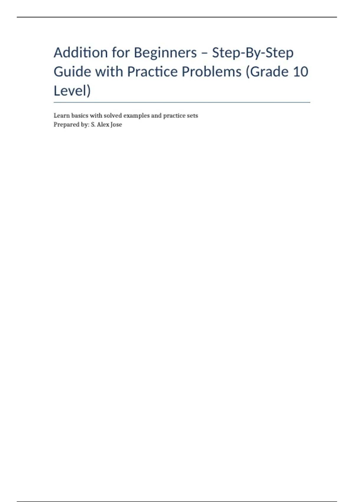 Summary Addition for Beginners - Step -by -Step Guide with Practice ...
