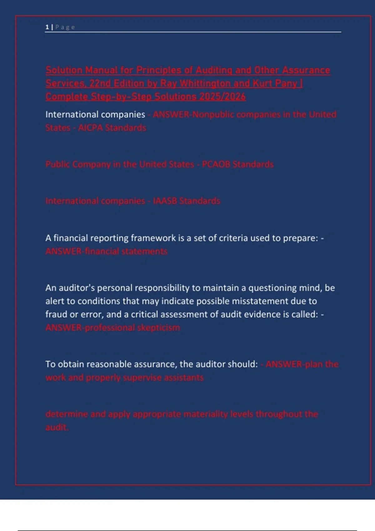 Solution Manual for Principles of Auditing and Other Assurance Services ...