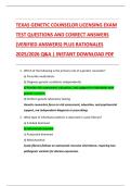 TEXAS GENETIC COUNSELOR LICENSING EXAM  TEST QUESTIONS AND CORRECT ANSWERS  &lpar;VERIFIED ANSWERS&rpar; PLUS RATIONALES  2025&sol;2026 Q&A &vert; INSTANT DOWNLOAD PDF