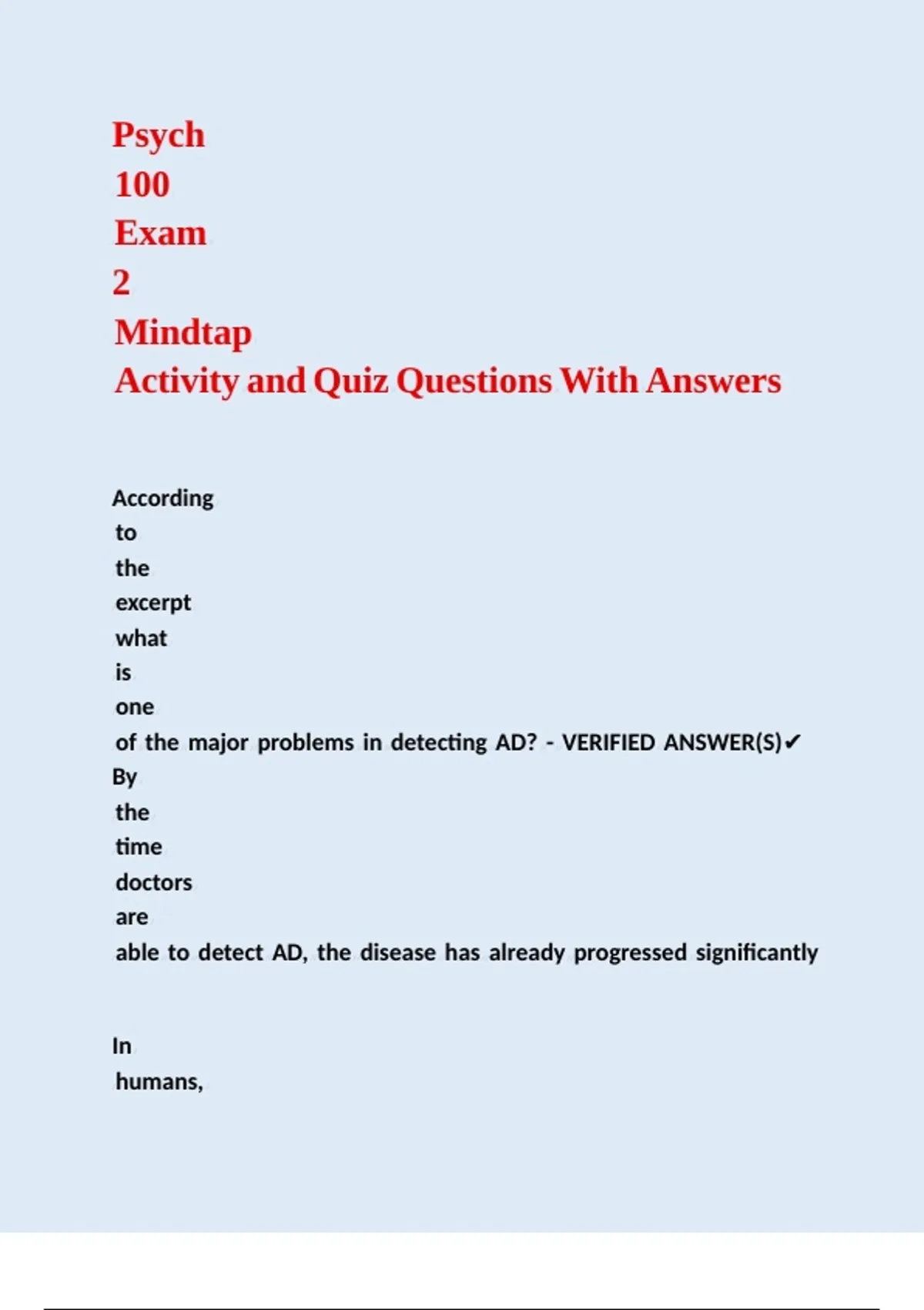 Psych 100 Exam 2 Mindtap Activity and Quiz Questions With Answers ...