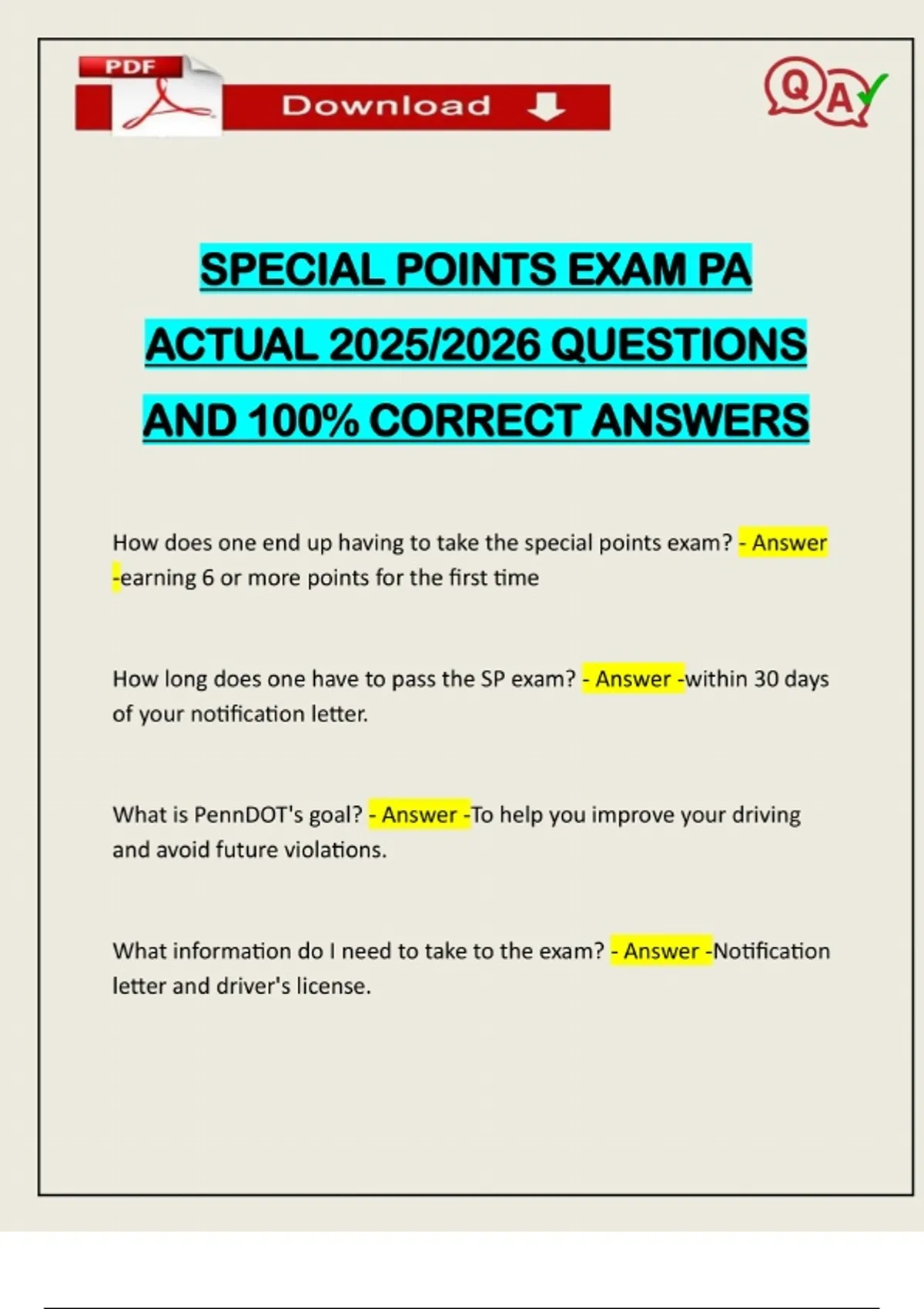 SPECIAL POINTS EXAM PA ACTUAL 2025/2026 QUESTIONS AND 100% CORRECT ...