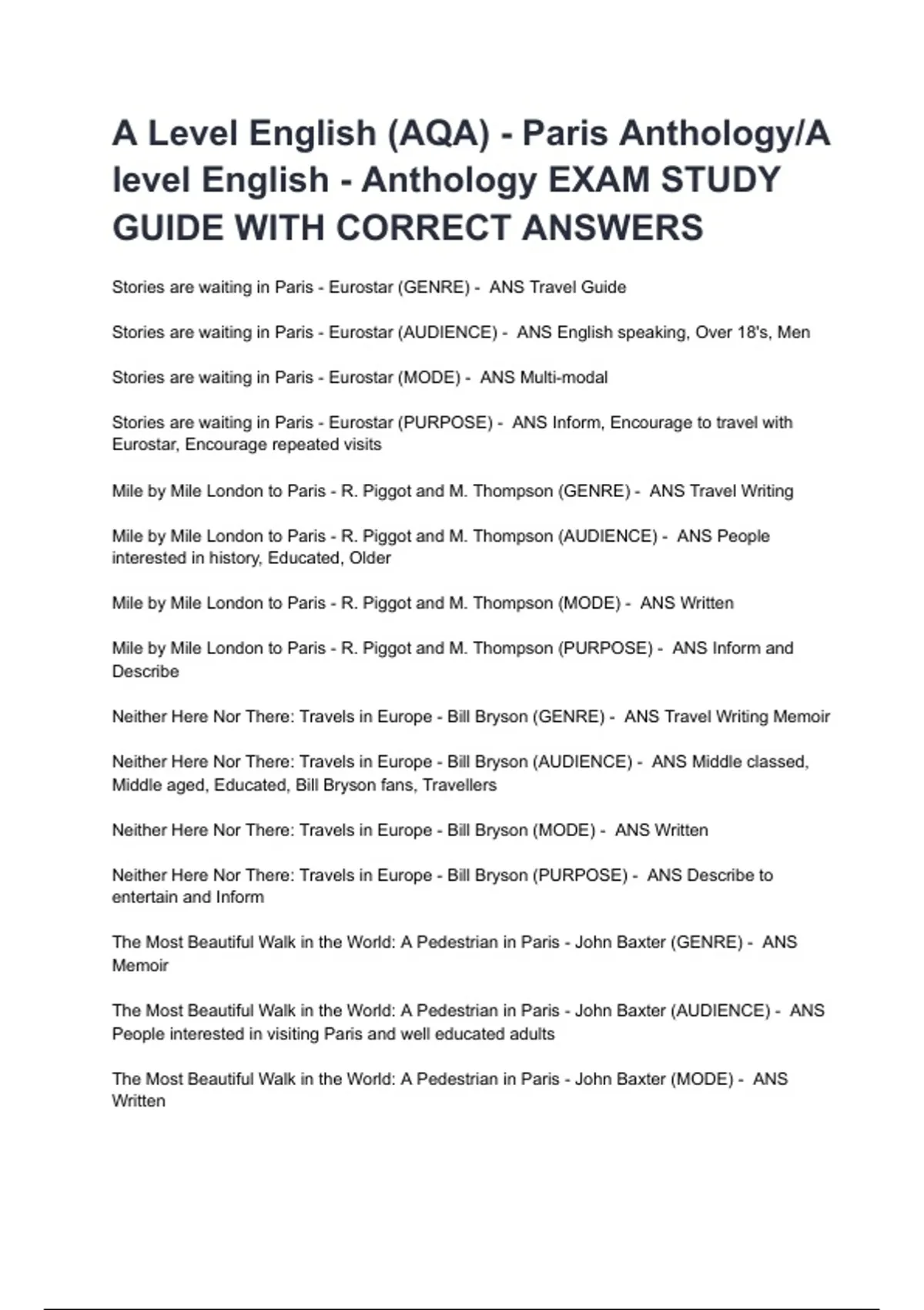 A Level English (AQA) - Paris Anthology/A level English - Anthology ...