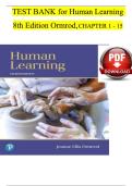 TEST BANK for Human Learning  8th Edition Ormrod&comma;CHAPTER 1 - 15 new update