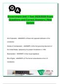 Government Unit 1 Test 2025&sol;2026 Exam  Questions and Correct Answers &vert; New  Update