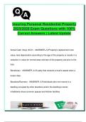 Insuring Personal Residential Property  2025&sol;2026 Exam Questions with 100&percnt;  Correct Answers &vert; Latest Update
