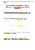 MENTAL HEALTH NURSING EXAM 2 -  JERSEY COLLEGE QUESTIONS AND  ANSWERS 