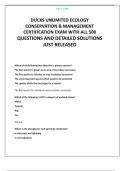 DUCKS UNLIMITED ECOLOGY CONSERVATION & MANAGEMENT CERTIFICATION EXAM WITH ALL 500 QUESTIONS AND DETAILED SOLUTIONS JUST RELEASED 