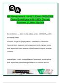 US Government - unit 2&colon; Exam 2025&sol;2026  Exam Questions with 100&percnt; Correct  Answers &vert; Latest Update 