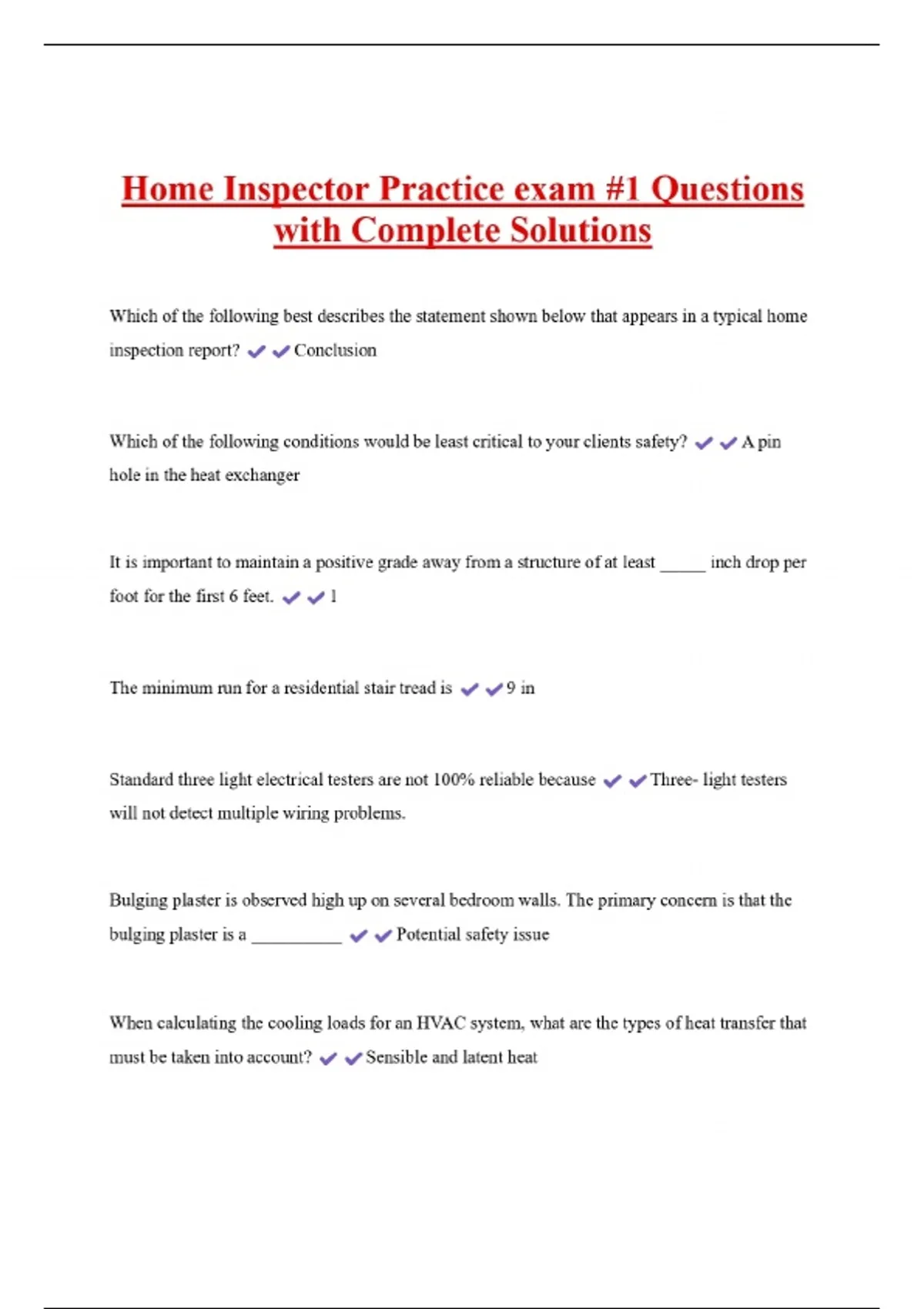Home Inspector Practice exam #1 Questions with Complete Solutions ...