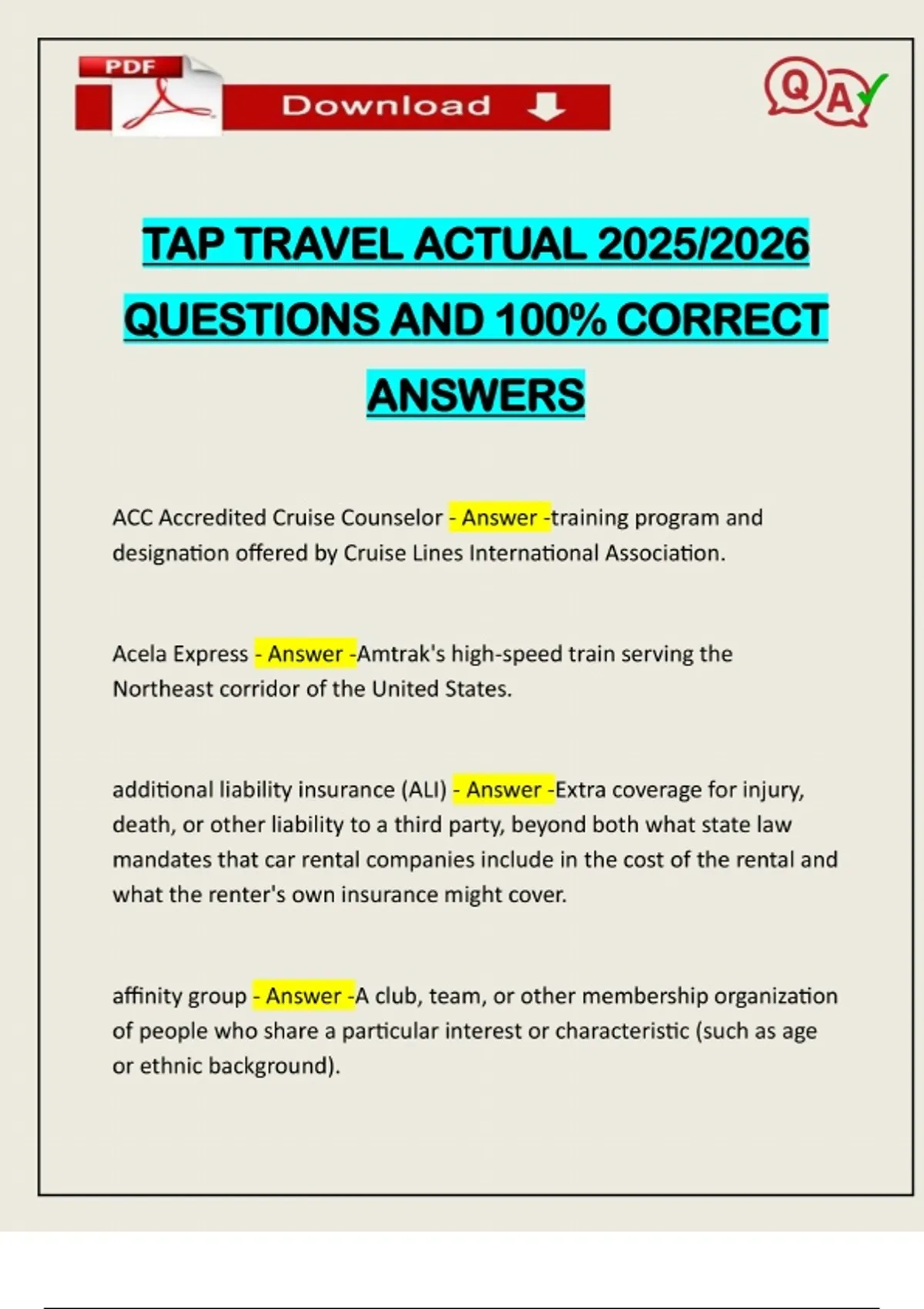 TAP TRAVEL ACTUAL 2025/2026 QUESTIONS AND 100% CORRECT ANSWERS - TAP ...