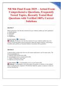NR 566 Final Exam 2025 &ndash; Actual Exam Comprehensive Questions&comma; Frequently Tested Topics&comma; Recently Tested Real Questions with Verified 100&percnt; Correct Solutions