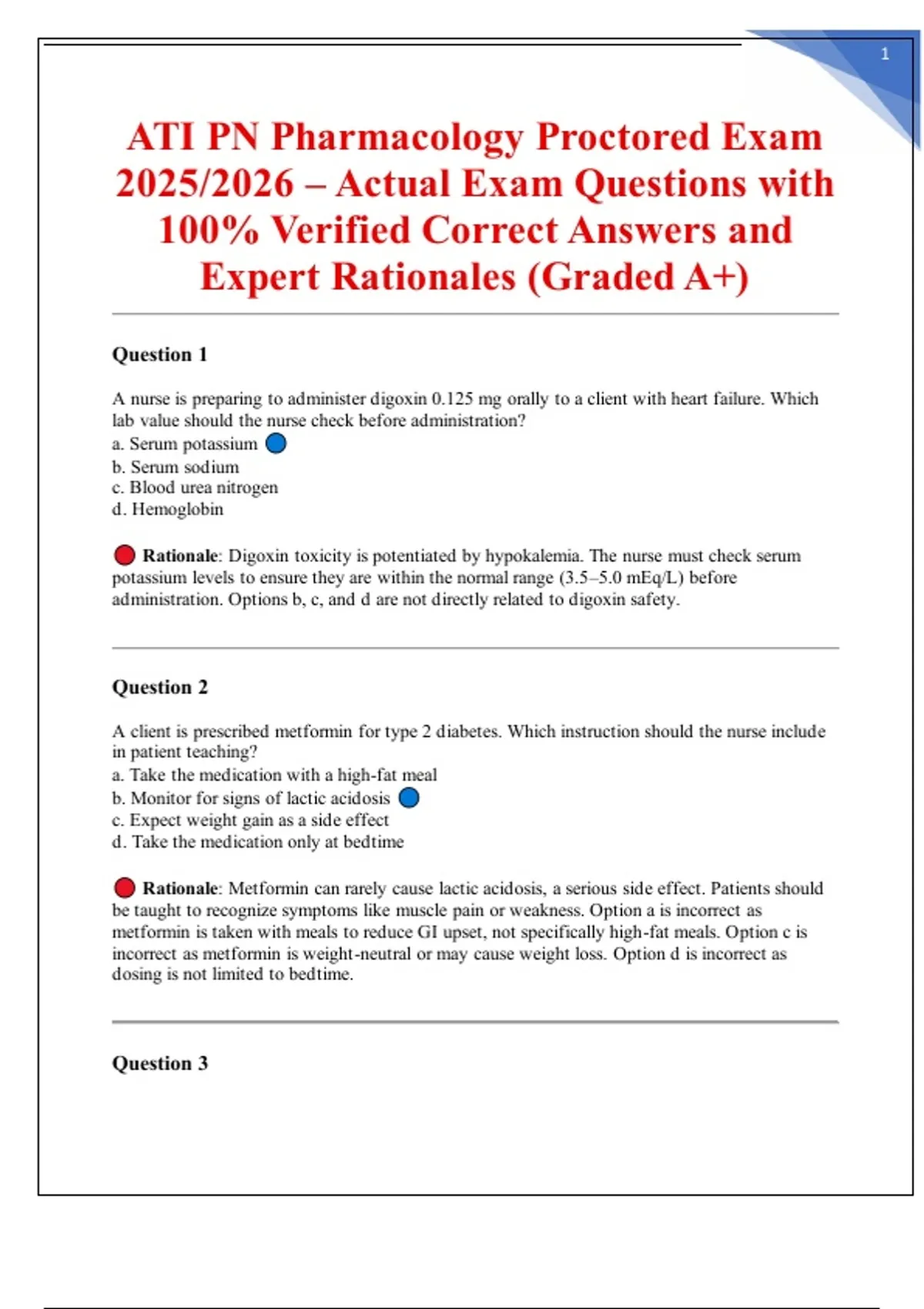 ATI PN Pharmacology Proctored Exam 2025/2026 – Actual Exam Questions ...