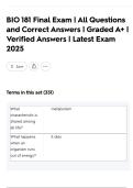 BIO 181 Final Exam &vert; All Questions and Correct Answers &vert; Graded A&plus; &vert; Verified Answers &vert; Latest Exam 2025