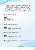 Final Exam&colon; NR 327&sol; NR327 &lpar;Latest 2026&sol; 2027 Update&rpar; Maternal-Child Nursing Review&vert; Q&sol;A &vert; Grade A&vert; 100&percnt; Correct &lpar;Verified Answers&rpar; -Chamberlain