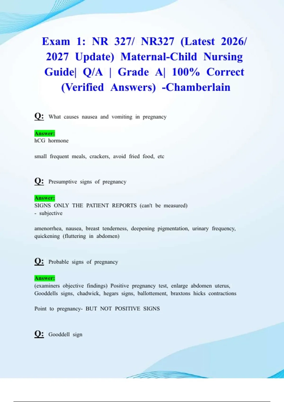 Exam 1: NR 327/ NR327 (Latest 2026/ 2027 Update) Maternal-Child Nursing ...