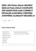 SPEC 675 FINAL EXAM NEWEST 2025 ACTUAL EXAM COMPLETE 250 QUESTIONS AND CORRECT DETAILED ANSWERS &lpar;VERIFIED ANSWERS&rpar; &vert;ALREADY GRADED A&plus;