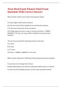 Texas Real Estate Finance Final Exam Questions With Correct Answers 