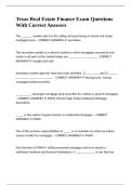 Texas Real Estate Finance Exam Questions With Correct Answers