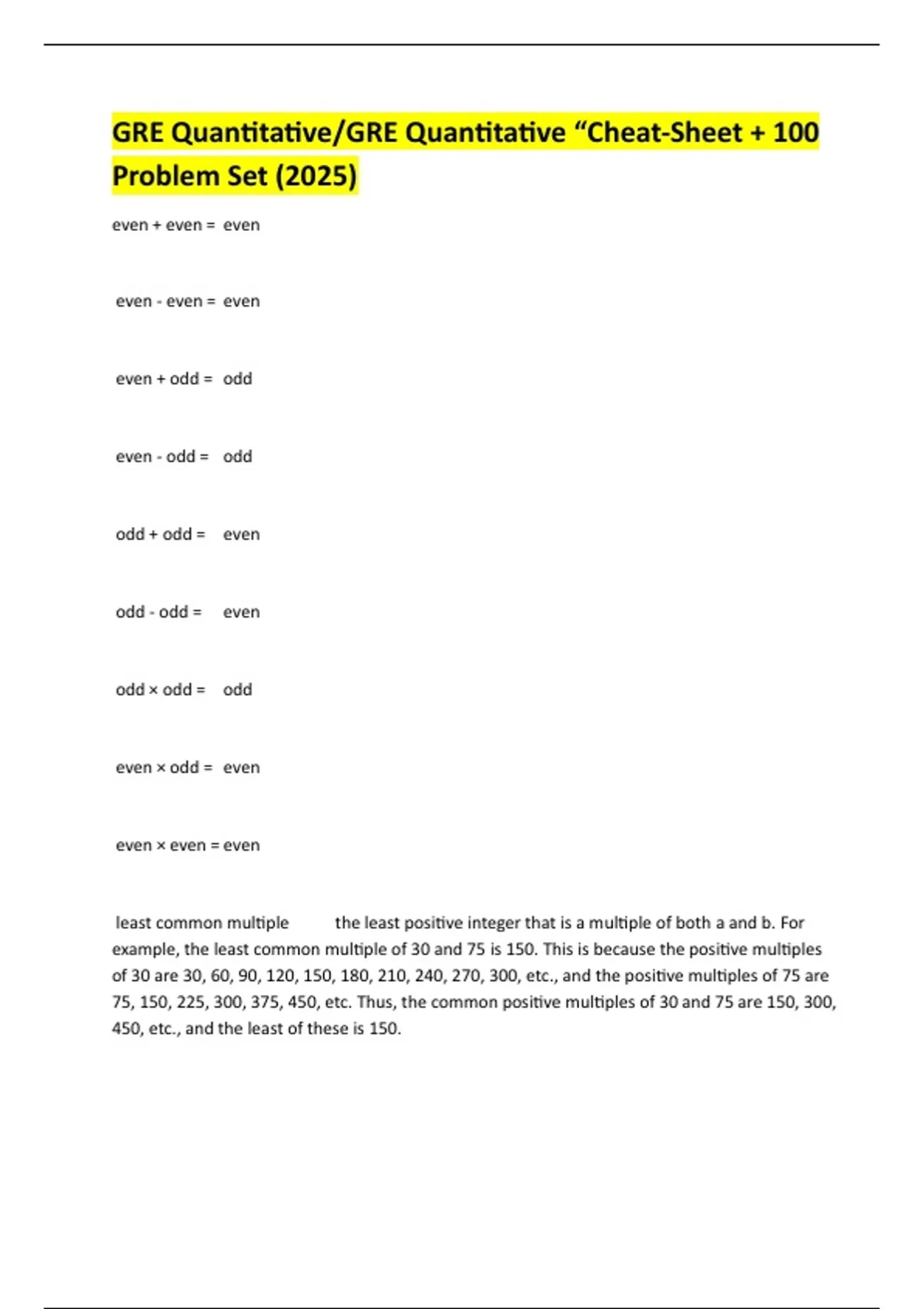 Gre Math Syllabus GRE Quantitative/GRE Quantitative “Cheat-Sheet + 100 Problem Set (2025 ...