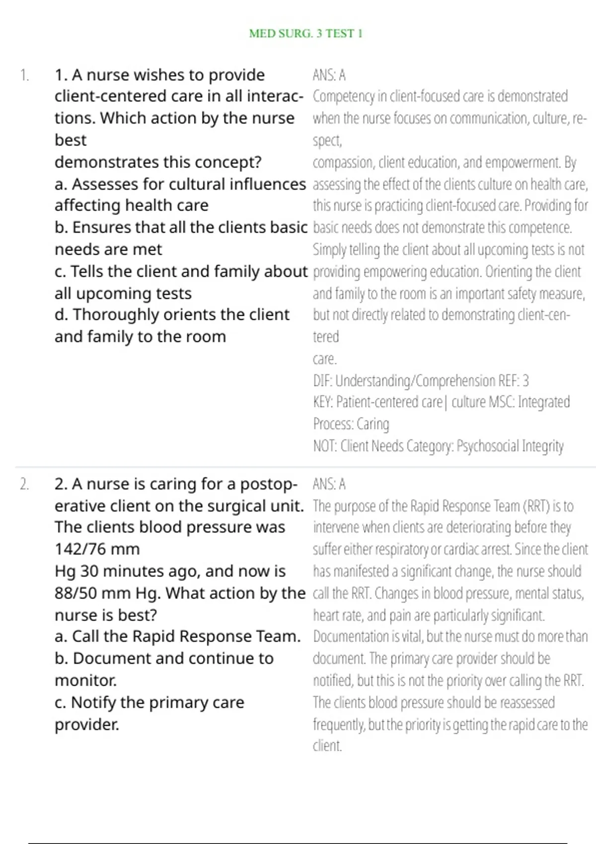 Med Surg 3 Test 1 | 2025 Updated Nursing Exam Questions & Study Guide ...