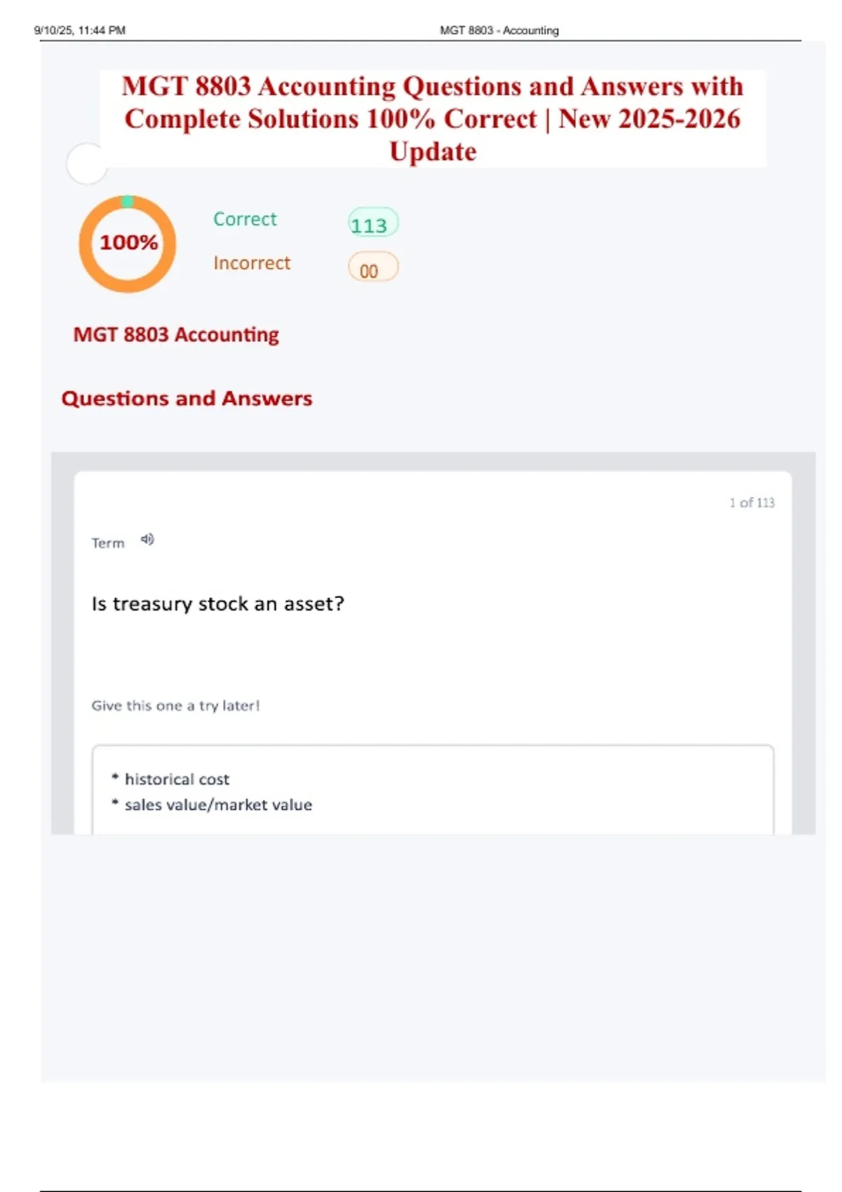 MGT 8803 Accounting Questions and Answers with Complete Solutions 100% ...