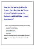 New York ESL Teacher Certification  Practice Exam Questions And Correct  Answers &lpar;Verified Answers&rpar; Plus  Rationales 2025&vert;2026 Q&A &vert; Instant  Download Pdf