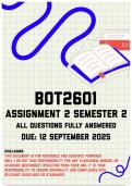 BOT2601 Assignment 2 Semester 2 Memo &vert; Due 12 September 2025