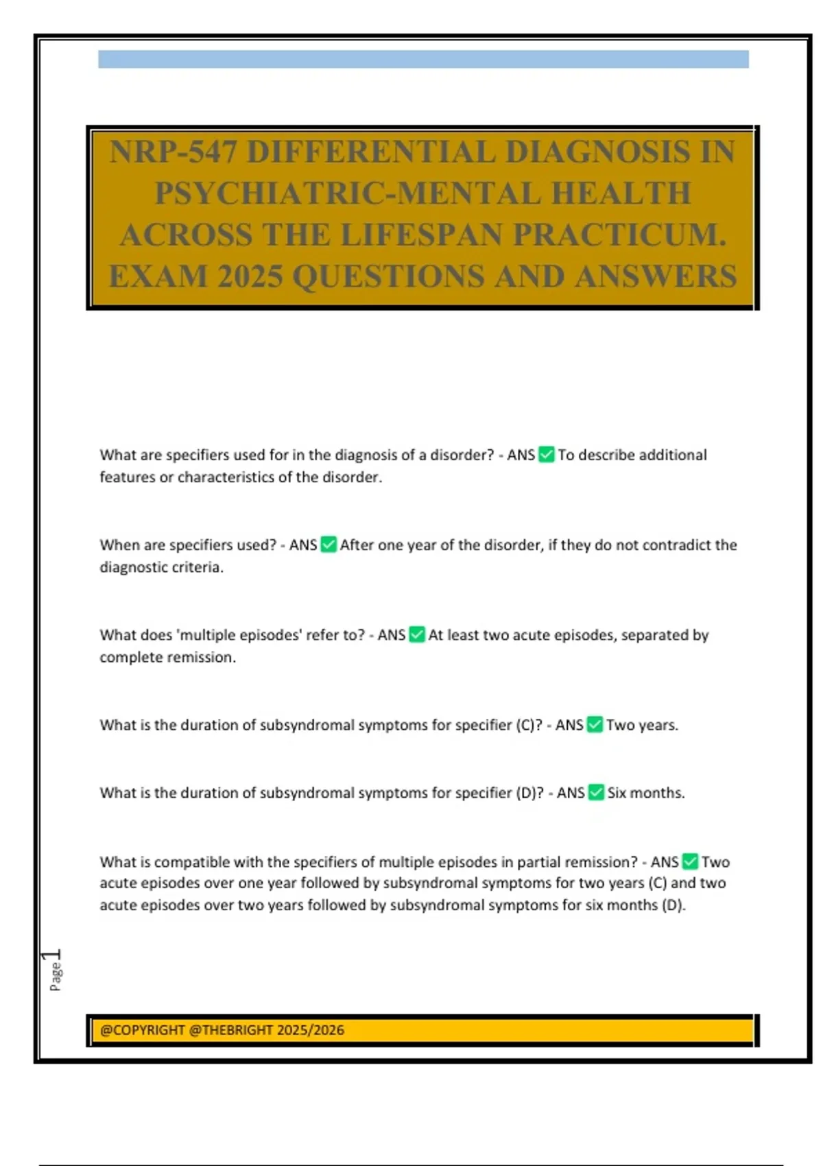 NRP-547 DIFFERENTIAL DIAGNOSIS IN PSYCHIATRIC-MENTAL HEALTH ACROSS THE ...