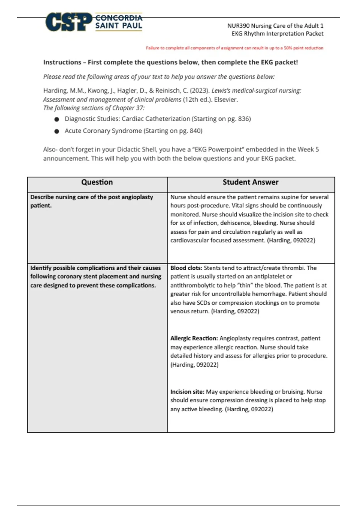 Concordia University Saint Paul: NUR390 Nursing Care of the Adult 1 ...