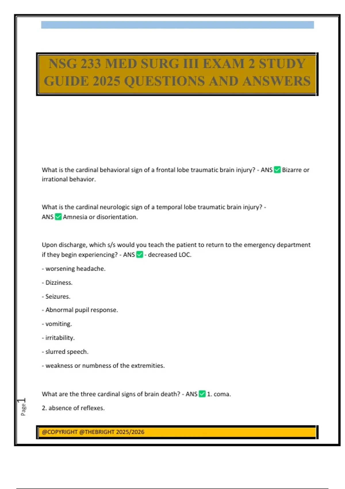 NSG 233 MED SURG III EXAM 2 STUDY GUIDE 2025 QUESTIONS AND ANSWERS ...